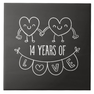 14th Anniversary Gift Chalk Hearts Tile