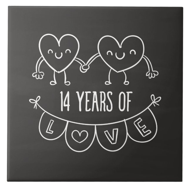 14th Anniversary Gift Chalk Hearts Tile (Front)