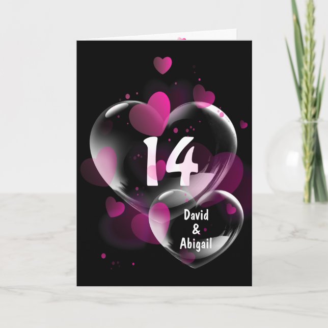 14th Anniversary Heart Bubbles on Black Card (Front)