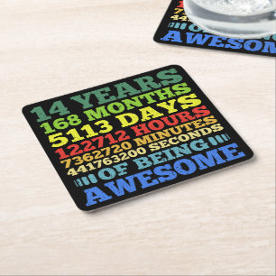 14th Birthday 14 Years Old Vintage 168 Months Square Paper Coaster