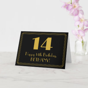 14th Birthday: Art Deco Inspired Look "14" + Name Card