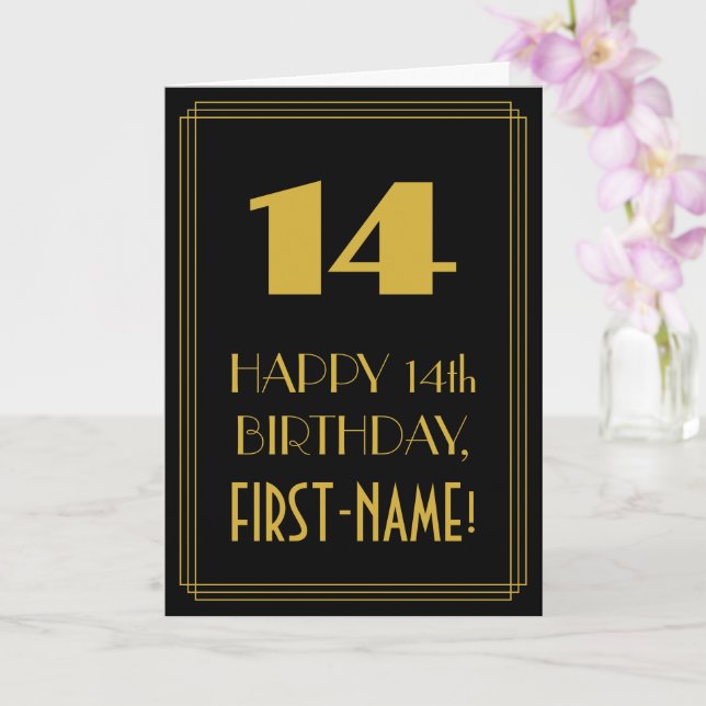 14th Birthday – Art Deco Inspired Look "14" & Name Card (Orchid)