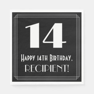 14th Birthday ~ Art Deco Inspired Look "14", Name Napkin