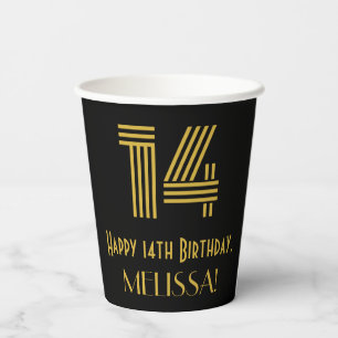 14th Birthday: Art Deco Inspired Look “14” & Name Paper Cups