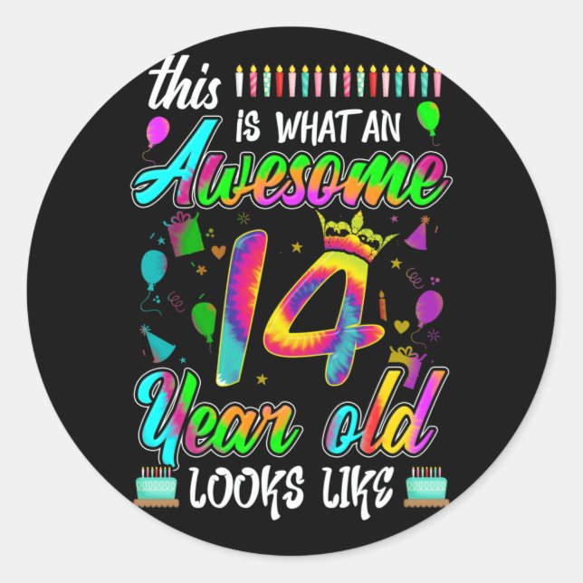 14th Birthday Awesome 14 Year Old Looks Like Classic Round Sticker (Front)
