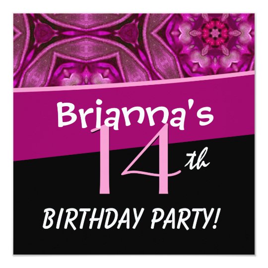 14th Birthday Big Bold Pink Flower Star Pattern Card
