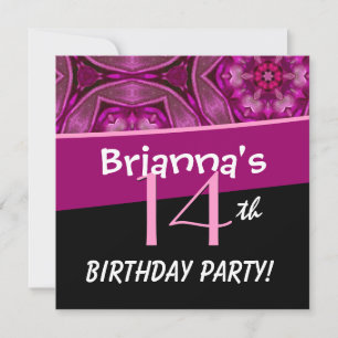 14th Birthday Big Bold Pink Flower Star Pattern Invitation