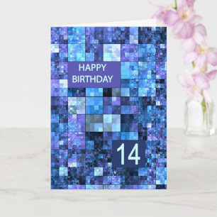 14th Birthday, Blue Squares, Card