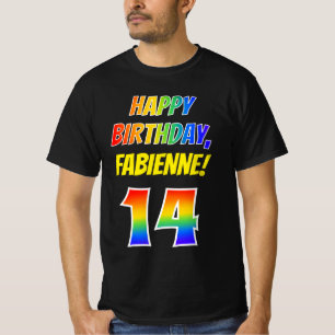 14th Birthday — Bold, Fun, Rainbow 14, Custom Name T-Shirt