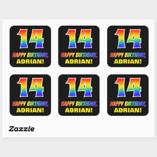 14th Birthday: Bold, Fun, Simple, Rainbow 14 Square Sticker
