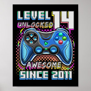 14th Birthday Boy Level 14 Gamer 14 Year Video Gam Poster