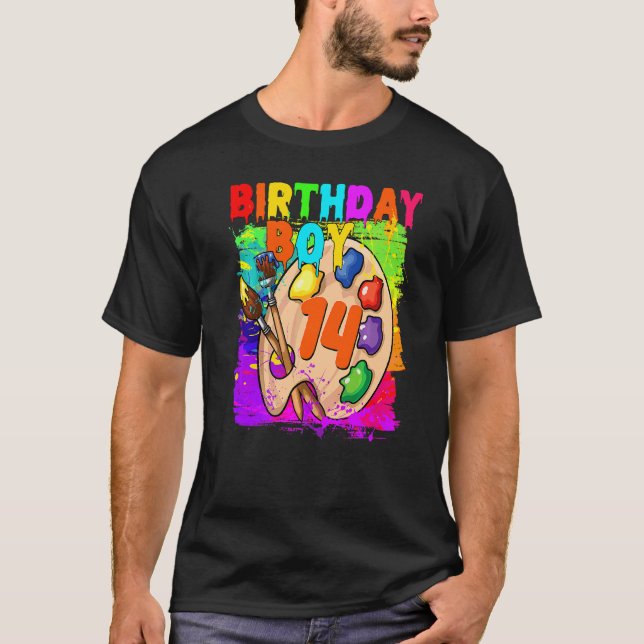 14th Birthday Boy Painting B Day 14 Year Old Party T-Shirt (Front)