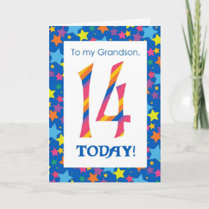 14th Birthday Card for Grandson, Stripes and Stars