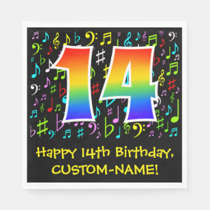14th Birthday - Colorful Music Symbols, Rainbow 14 Napkin