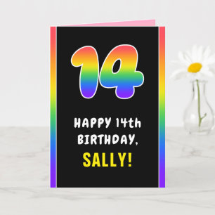 14th Birthday: Colourful Rainbow # 14, Custom Name Card