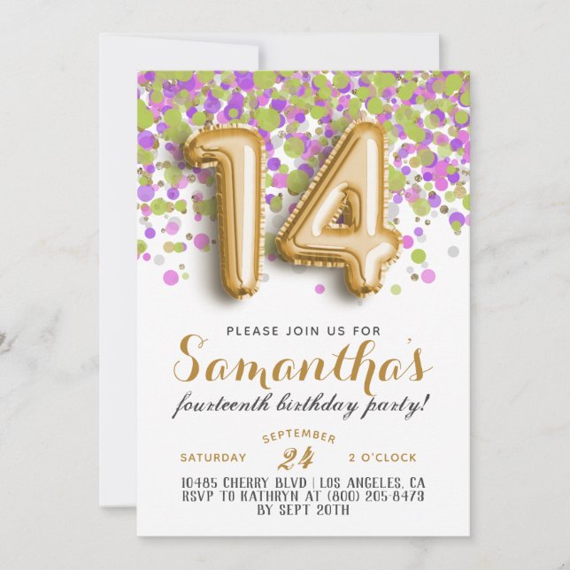 14th Birthday Confetti Invitation (Front)
