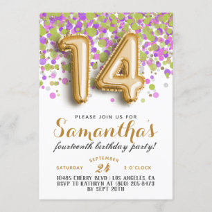 14th Birthday Confetti Invitation