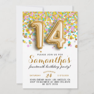 14th Birthday Confetti Invitation