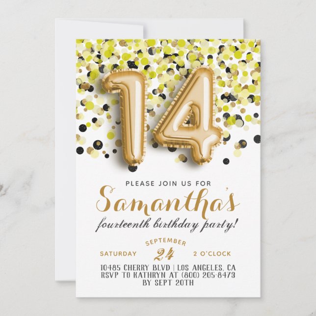 14th Birthday Confetti Invitation (Front)
