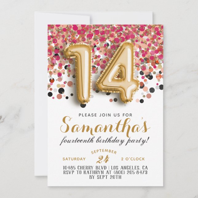 14th Birthday Confetti Invitation (Front)