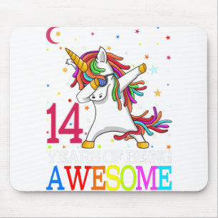 14th Birthday Dabbing Unicorn Party Gift 14 Years Mouse Mat