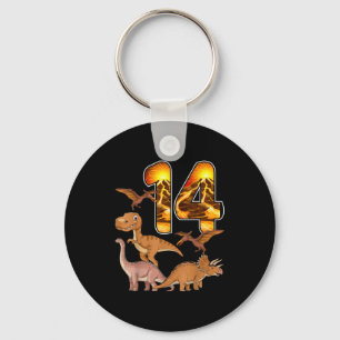 14th Birthday Dinosaur T-rex 14 Years Old Birthday Key Ring
