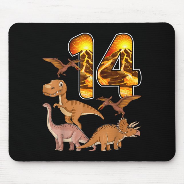 14th Birthday Dinosaur T-rex 14 Years Old Birthday Mouse Mat (Front)