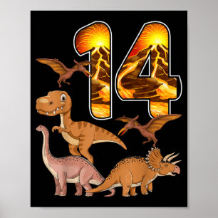 14th Birthday Dinosaur T-rex 14 Years Old Birthday Poster
