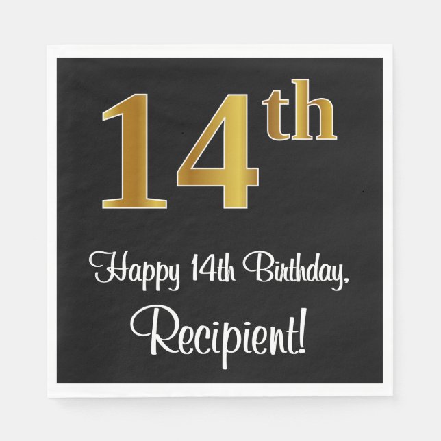 14th Birthday ~ Elegant Luxurious Faux Gold Look # Napkin (Front)