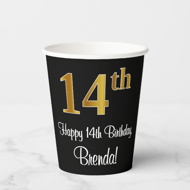 14th Birthday - Elegant Luxurious Faux Gold Look # Paper Cups (Back)