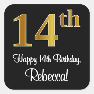 14th Birthday – Elegant Luxurious Faux Gold Look # Square Sticker