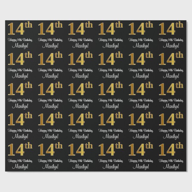14th Birthday: Elegant Luxurious Faux Gold Look # Wrapping Paper (Flat)