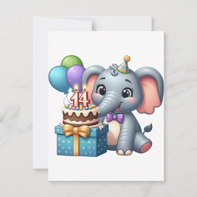 14th Birthday Elephant Card (Front)