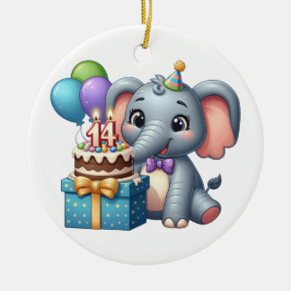 14th Birthday Elephant Ceramic Tree Decoration