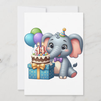 14th Birthday Elephant Holiday Card