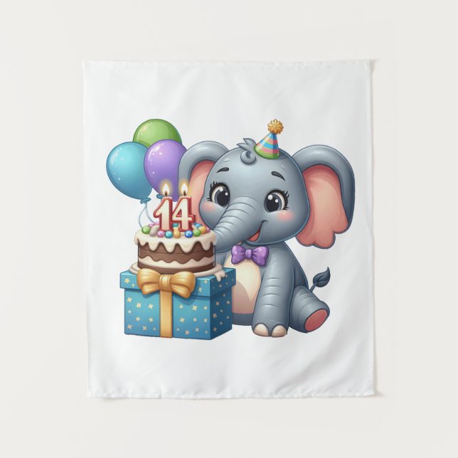 14th Birthday Elephant Tapestry (Front)