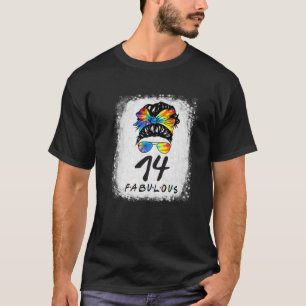 14Th Birthday Fabulous Girl Tie Dye Messy Bun 14 Y T-Shirt