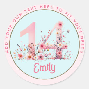 14th Birthday Fairy Floral Pink Princess Fairytale Classic Round Sticker