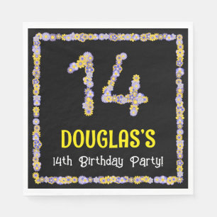 14th Birthday: Floral Flowers Number, Custom Name Napkin