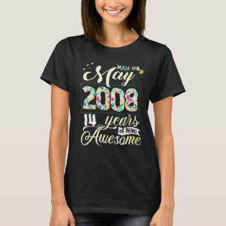 14th Birthday Floral  For Womens Born In May 2008 T-Shirt