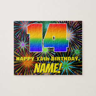 14th Birthday: Fun, Colorful Celebratory Fireworks Jigsaw Puzzle