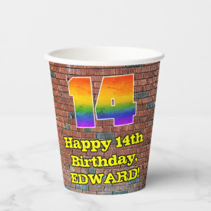 14th Birthday: Fun Graffiti-Inspired Rainbow 14 Paper Cups