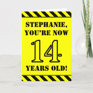 14th Birthday: Fun Stencil Style Text, Custom Name Card