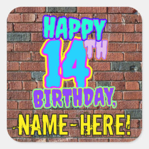 14th Birthday – Fun, Urban Graffiti Inspired Look Square Sticker