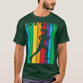 14th Birthday Gift Fourn Colorful Running 14 Year  T-Shirt