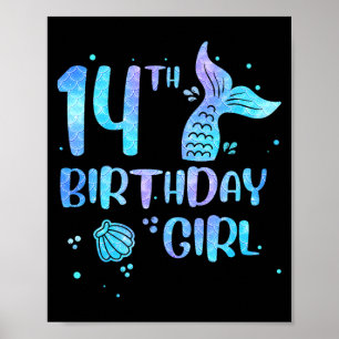 14th Birthday Girl Mermaid 14th Toddlers Back to Poster