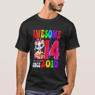 14th Birthday Girl Party Cute cat 14 Years Old Awe T-Shirt