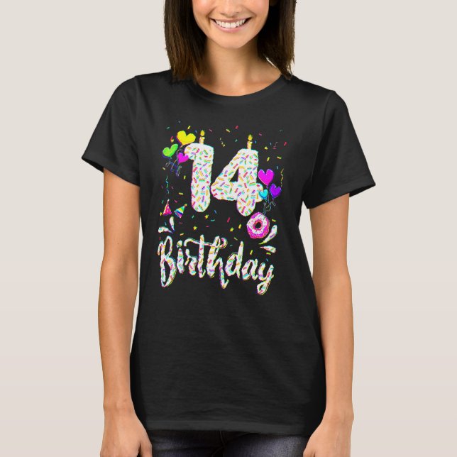 14th Birthday Girl Tee 14 Years Old Bday Doughnut  (Front)