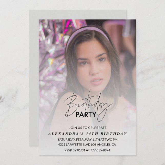 14th birthday invitation Birthday Party Photo Grey (Front/Back)