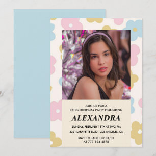 14th birthday invitation Retro Groovy Flowers Cute
